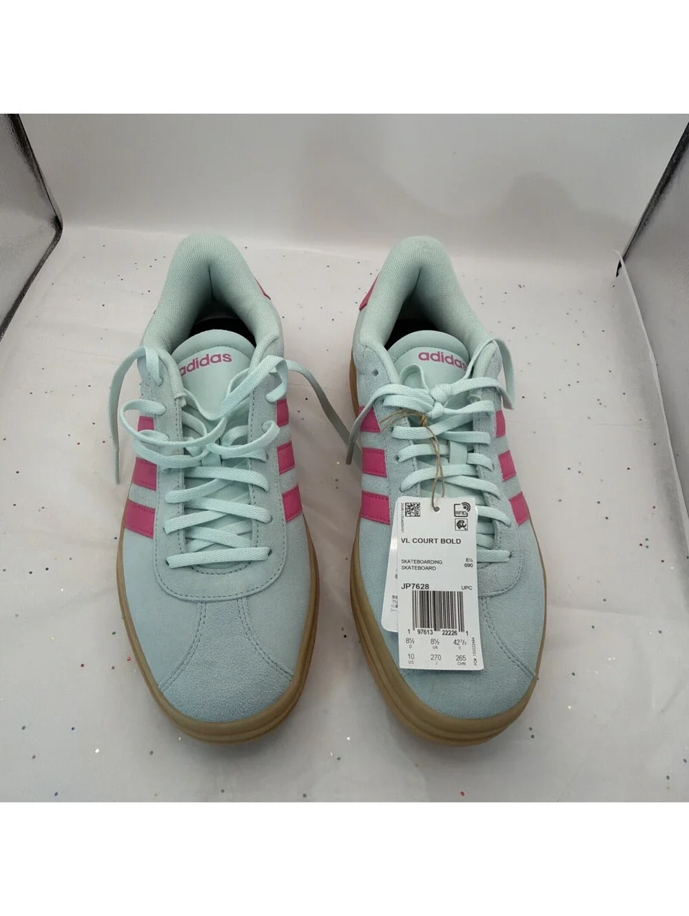 adidas VL Court Bold Women Size 10 JP7628 Pink Mint Green Gum New Box Damaged
